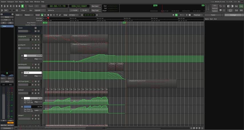 a screenshot of the ardour project for the above file